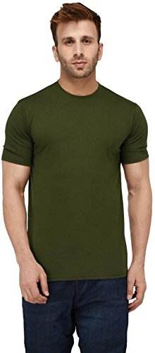 Men Plain Cotton Olive Green T-Shirt - MYLUXURY LANE ENTERPRISE