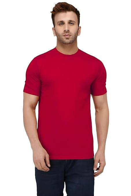Men Plain Cotton Red T-Shirt - MYLUXURY LANE ENTERPRISE