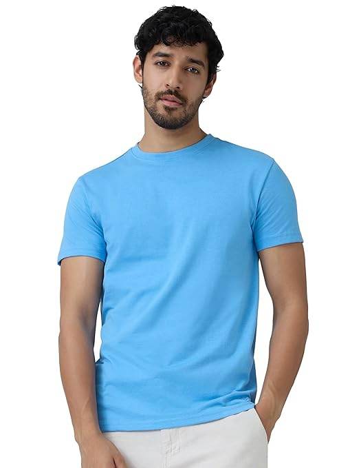 Men Regular Fit Azure Blue T-Shirt - MYLUXURY LANE ENTERPRISE