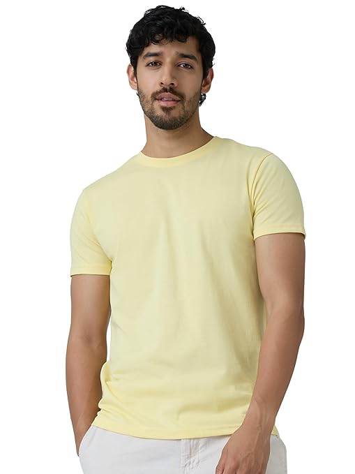 Men Regular Fit Light Yellow T-Shirt - MYLUXURY LANE ENTERPRISE