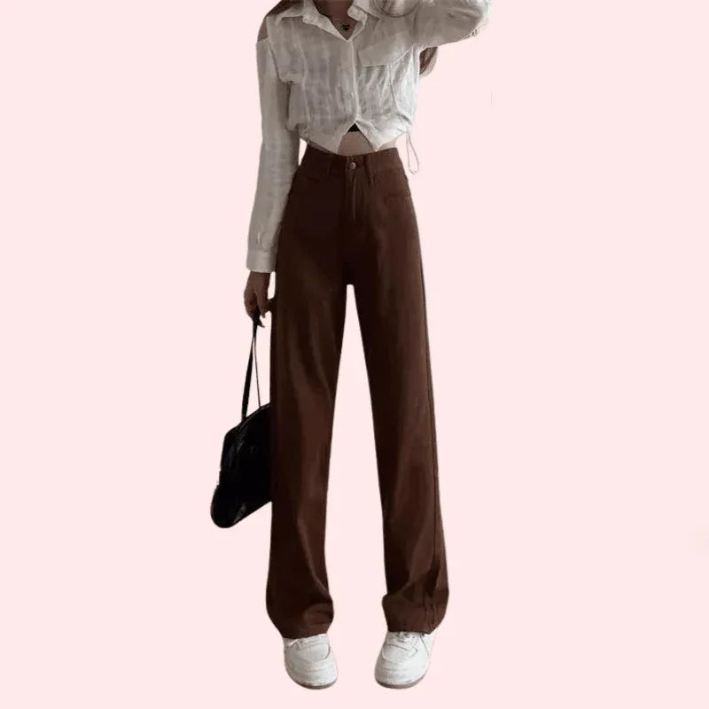 Women's Brown High Rise Wide Leg Loose Denim Jeans - MYLUXURY LANE ENTERPRISE