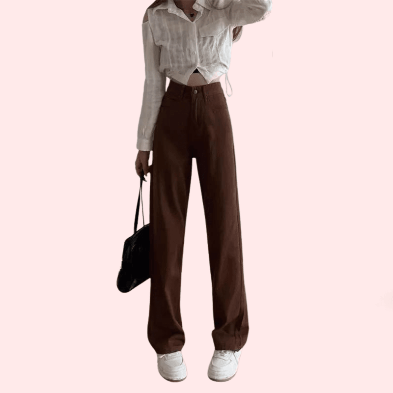 Women's Brown High Rise Wide Leg Loose Denim Jeans - MYLUXURY LANE ENTERPRISE