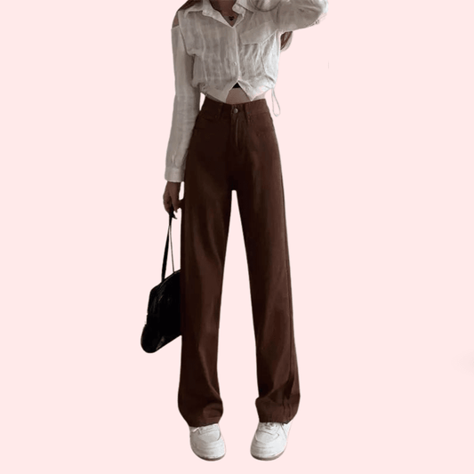 Women's Brown High Rise Wide Leg Loose Denim Jeans - MYLUXURY LANE ENTERPRISE
