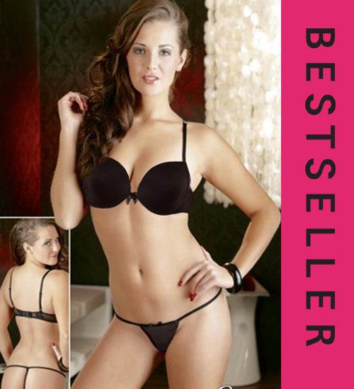Sexy Elegant Black Pushup Bra Thong Set - MYLUXURY LANE ENTERPRISE