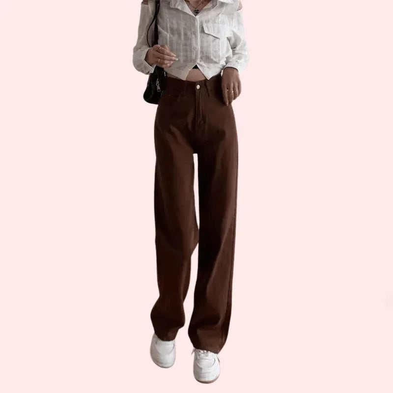 Women's Brown High Rise Wide Leg Loose Denim Jeans - MYLUXURY LANE ENTERPRISE