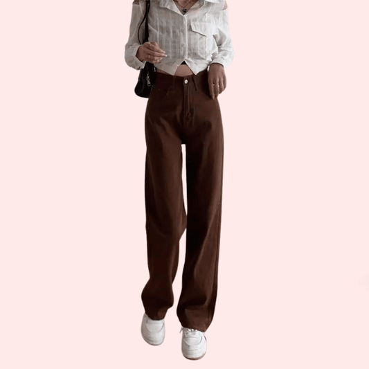 Women's Brown High Rise Wide Leg Loose Denim Jeans - MYLUXURY LANE ENTERPRISE