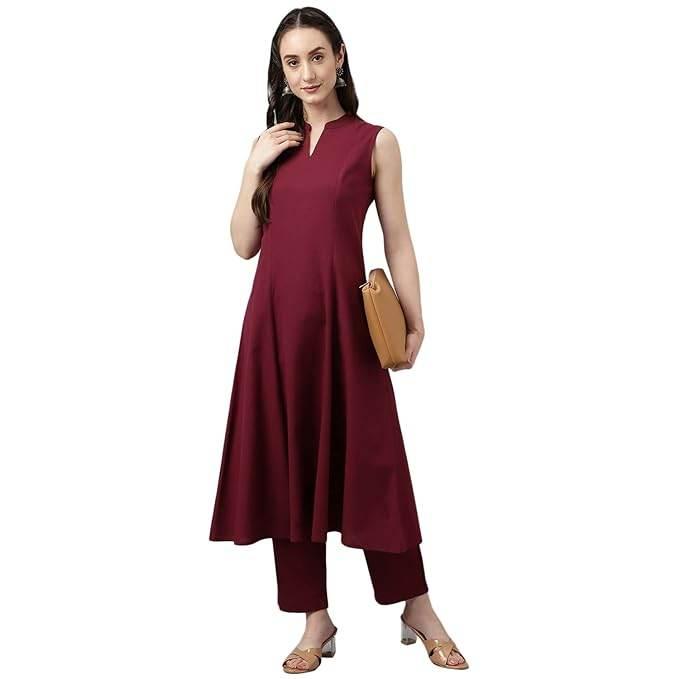 Stylish Women's Maroon Rayon A-line Kurta with Pant - MYLUXURY LANE ENTERPRISE