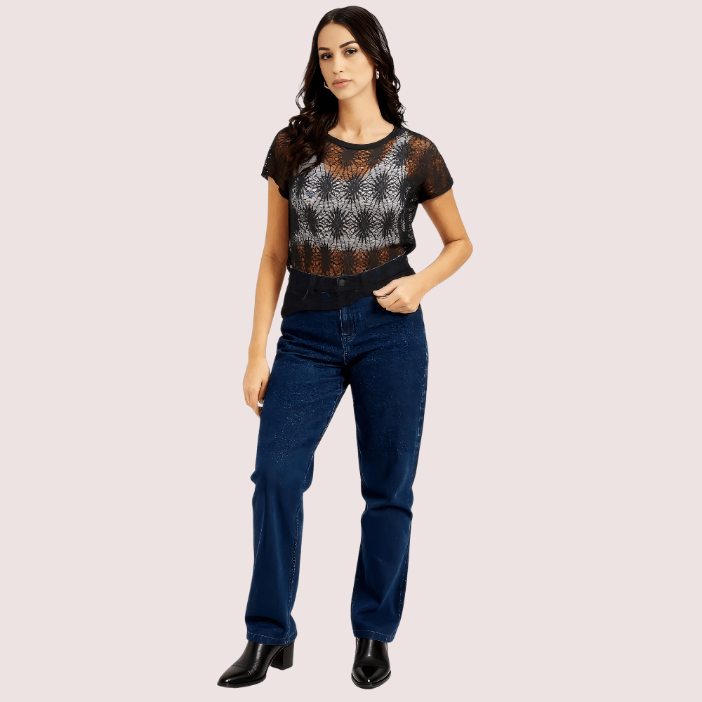 Stylish Black Sheer Floral Lace Top for Women - MYLUXURY LANE ENTERPRISE