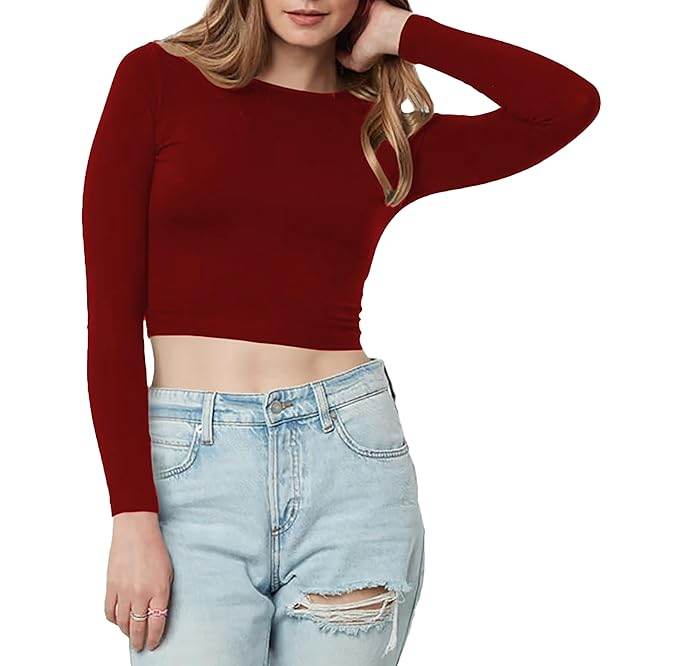 Women Cotton Boat Neck Maroon Top - MYLUXURY LANE ENTERPRISE