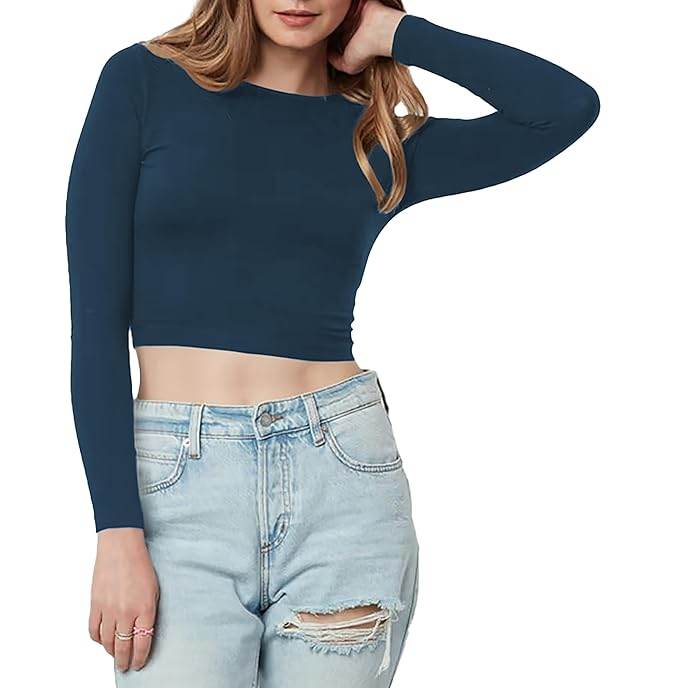 Women Cotton Boat Neck Navy Top - MYLUXURY LANE ENTERPRISE