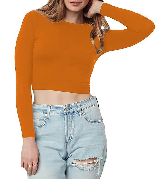Women Cotton Boat Neck Orange Top - MYLUXURY LANE ENTERPRISE
