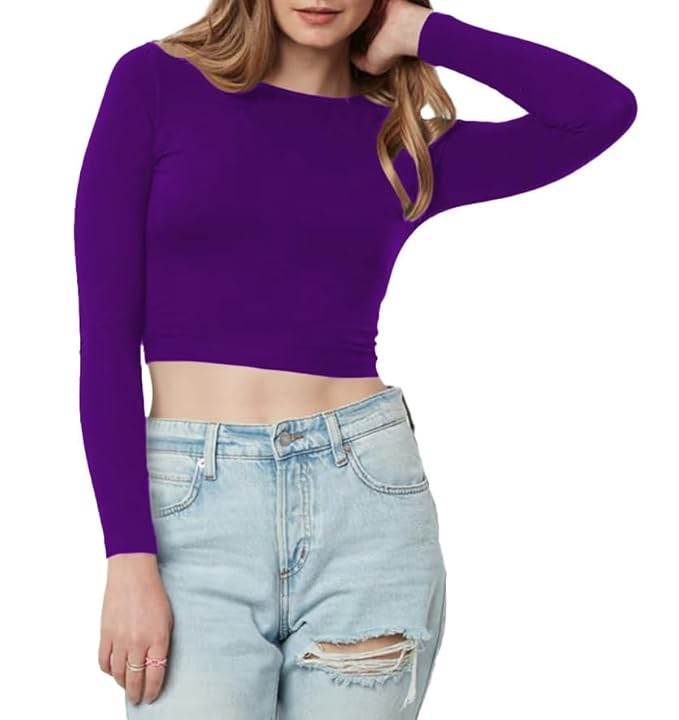 Women Cotton Boat Neck Violet Top - MYLUXURY LANE ENTERPRISE