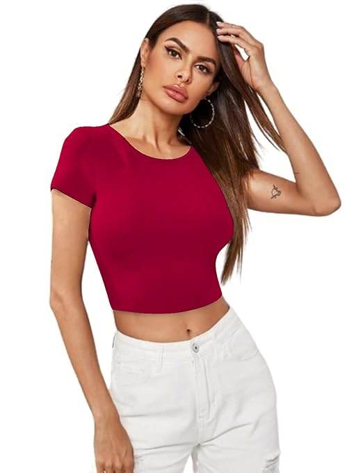 Women Short Sleeves Pink Crop Top - MYLUXURY LANE ENTERPRISE