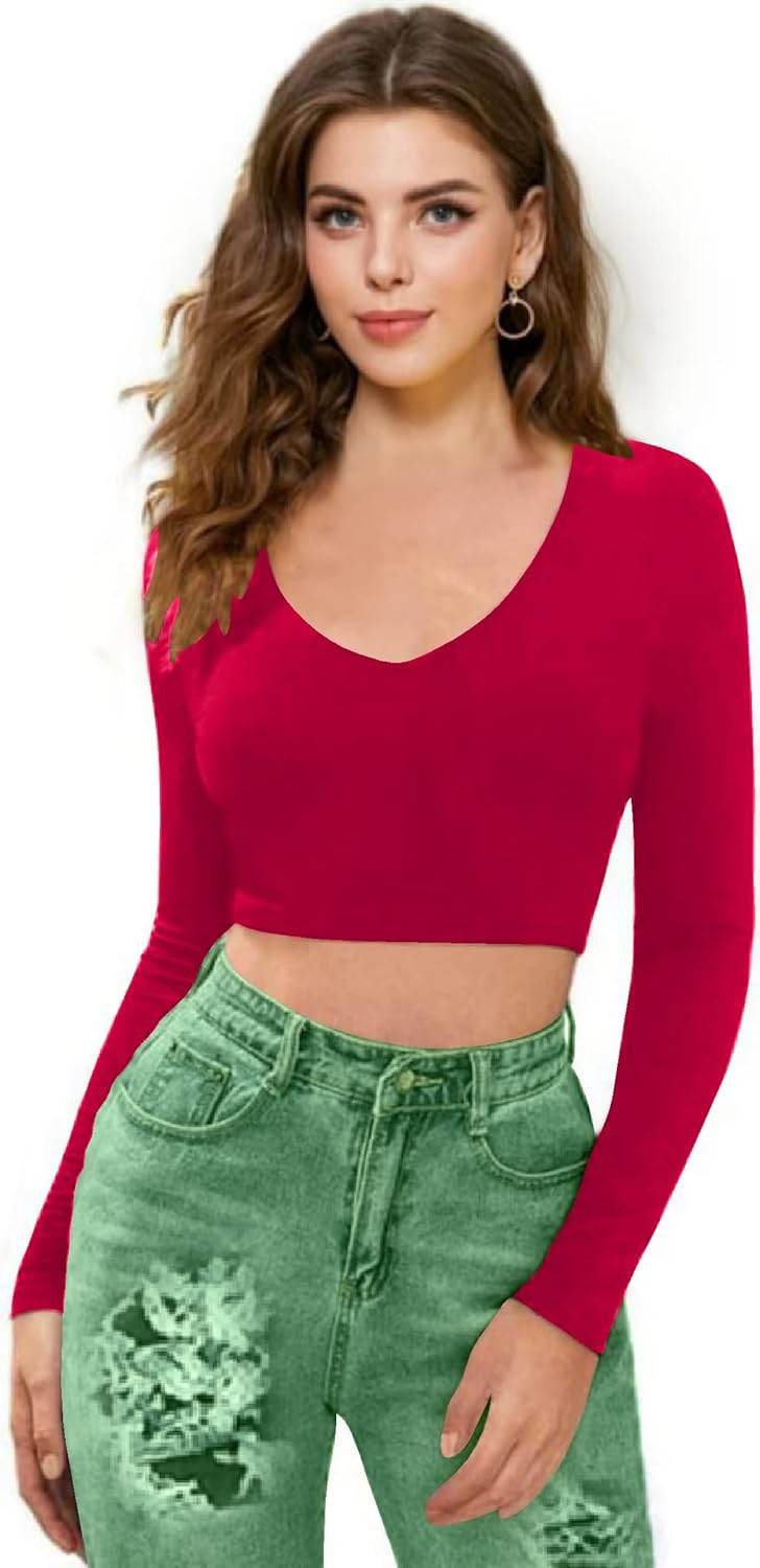 Women V-Neck Pink Crop Top - MYLUXURY LANE ENTERPRISE