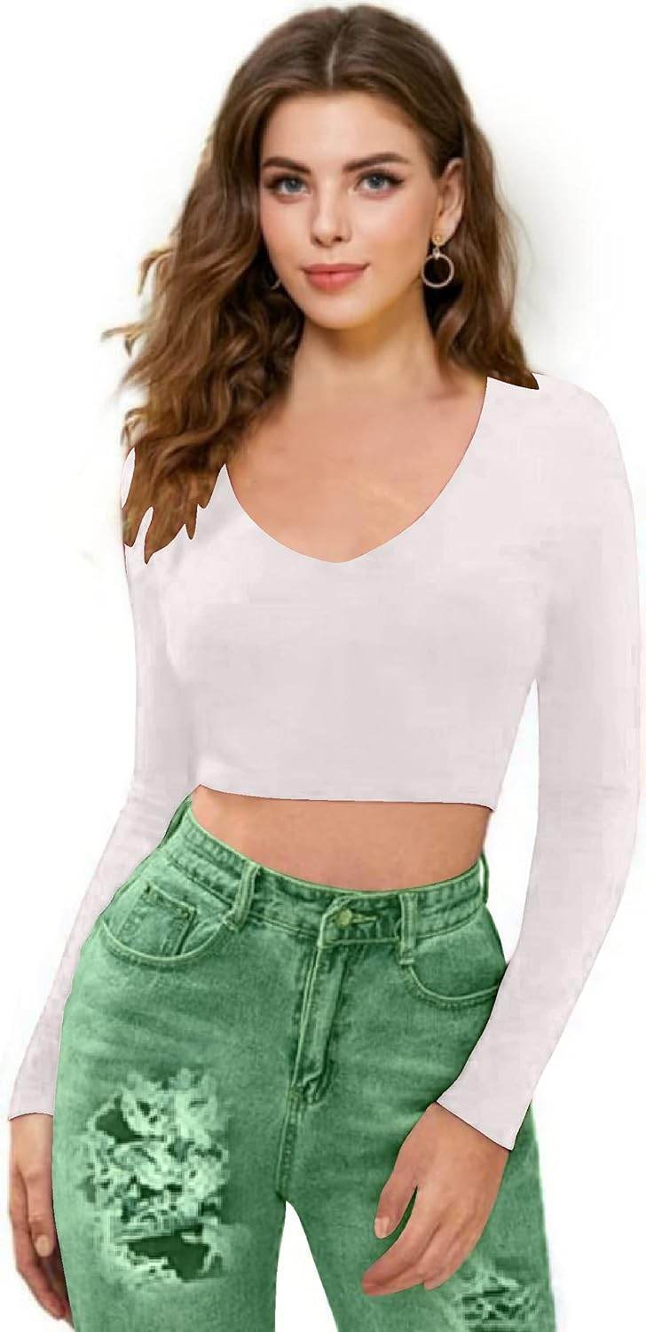 Women V-Neck White Crop Top - MYLUXURY LANE ENTERPRISE