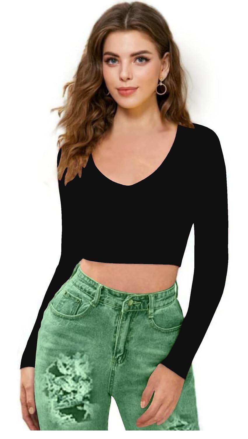 Women V-Neck Black Crop Top - MYLUXURY LANE ENTERPRISE