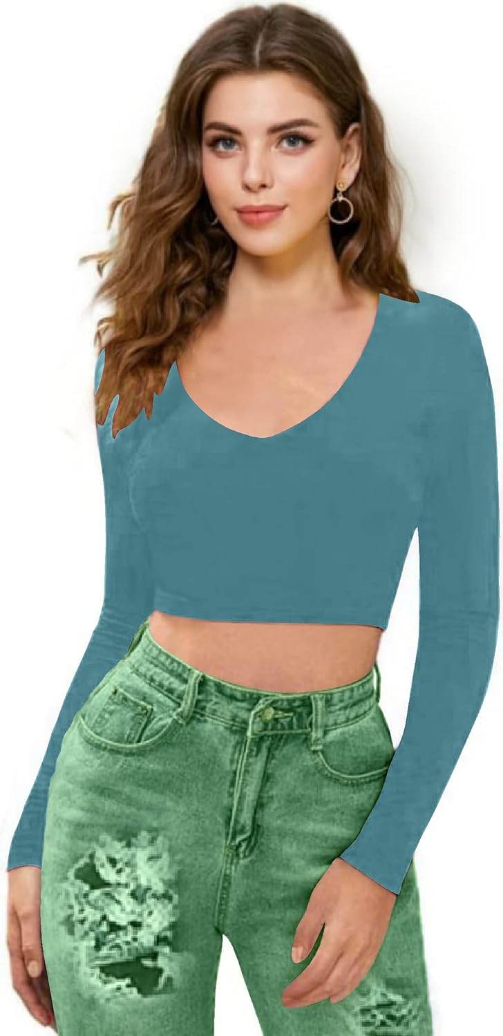 Women V-Neck Blue Crop Top - MYLUXURY LANE ENTERPRISE