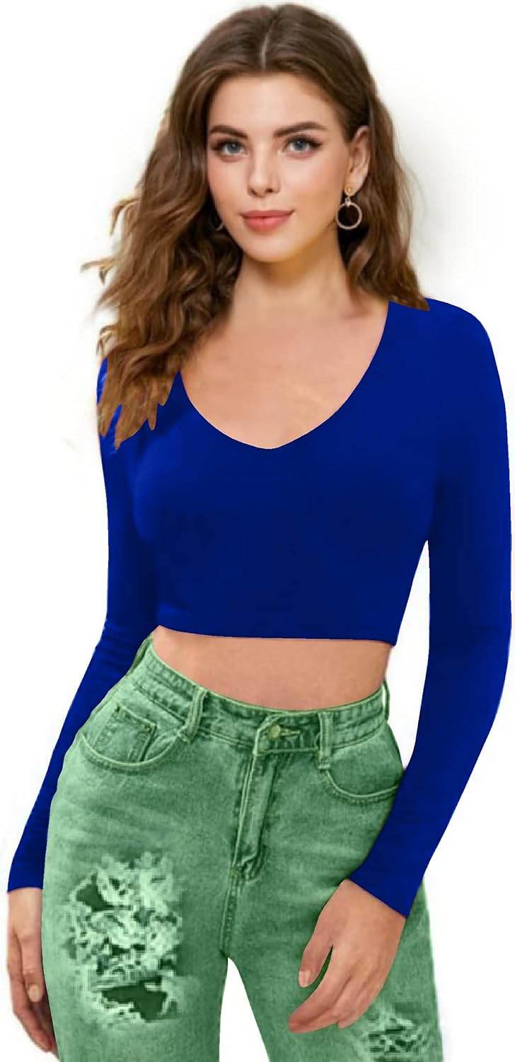 Women V-Neck Royal Blue Crop Top - MYLUXURY LANE ENTERPRISE