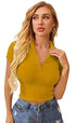 Women Collar V-Neck Mustard Yellow Crop Top - MYLUXURY LANE ENTERPRISE