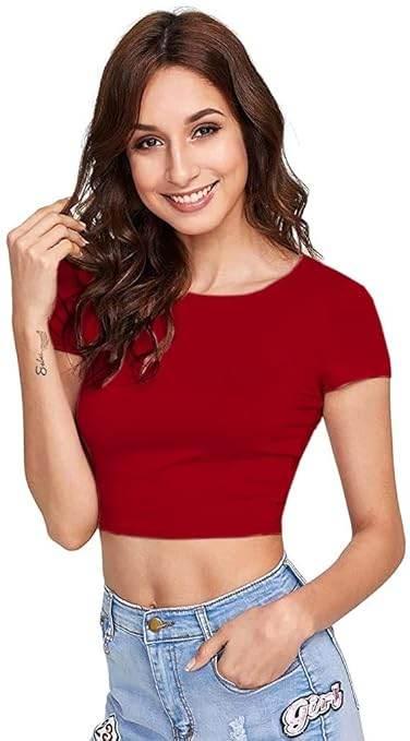 Women Round Neck Red Crop Top - MYLUXURY LANE ENTERPRISE
