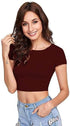 Women Round Neck Maroon Crop Top - MYLUXURY LANE ENTERPRISE