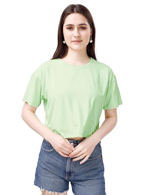 Women Oversized Cyan Crop Top - MYLUXURY LANE ENTERPRISE