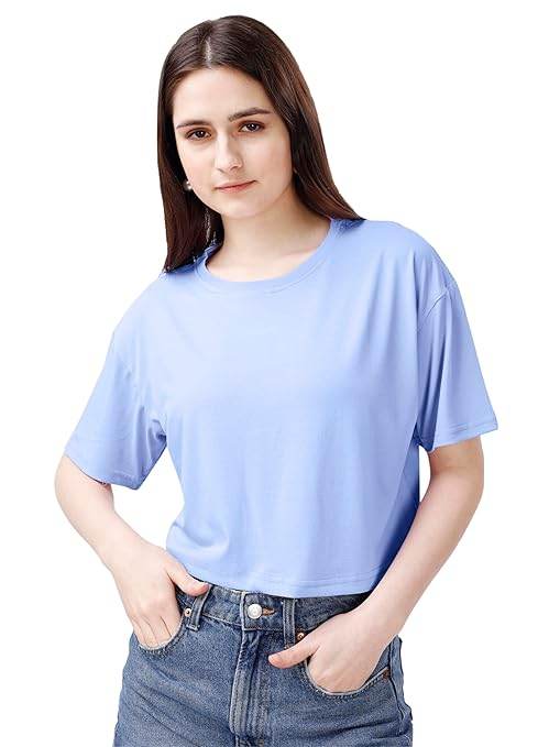 Women Oversized Sky Blue Crop Top - MYLUXURY LANE ENTERPRISE