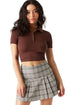 Women Ribbed Button Up Chocolate Crop Top - MYLUXURY LANE ENTERPRISE