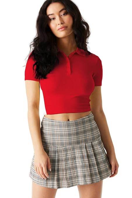 Women Ribbed Button Up Red Crop Top - MYLUXURY LANE ENTERPRISE