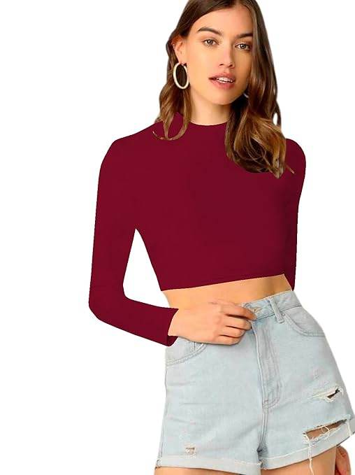 Women's Stylish Maroon Crop Top - MYLUXURY LANE ENTERPRISE