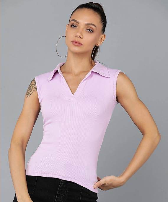 Women Collared Neck Lilac Crop Top - MYLUXURY LANE ENTERPRISE