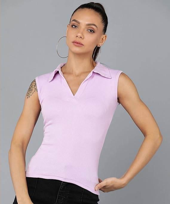 Women Collared Neck Lilac Crop Top - MYLUXURY LANE ENTERPRISE