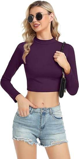 Women High Neck Dark Purple Crop Top - MYLUXURY LANE ENTERPRISE