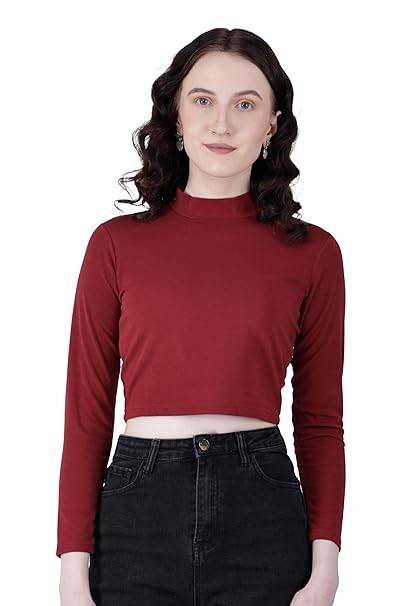 Women High Neck Maroon Crop Top - MYLUXURY LANE ENTERPRISE