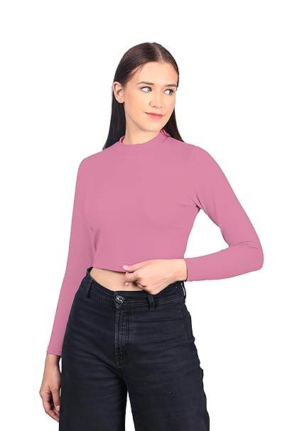 Women High Neck Onion Pink Crop Top - MYLUXURY LANE ENTERPRISE
