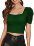 Women Puff Sleeve Green Crop Top - MYLUXURY LANE ENTERPRISE