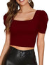 Women Puff Sleeve Maroon Crop Top - MYLUXURY LANE ENTERPRISE