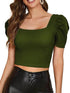 Women Puff Sleeve Mehndi Crop Top - MYLUXURY LANE ENTERPRISE