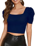 Women Puff Sleeve Navy Blue Crop Top - MYLUXURY LANE ENTERPRISE