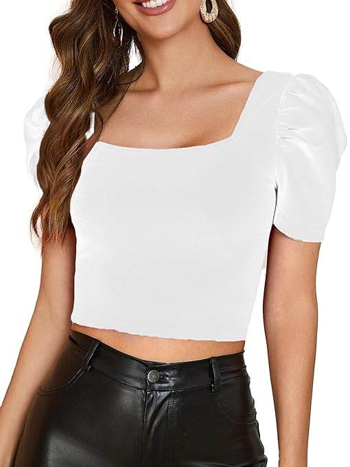 Women Puff Sleeve White Crop Top - MYLUXURY LANE ENTERPRISE