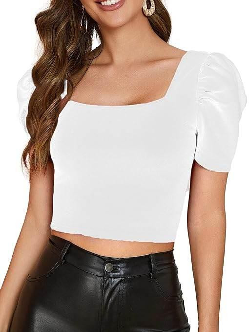 Women Puff Sleeve White Crop Top - MYLUXURY LANE ENTERPRISE