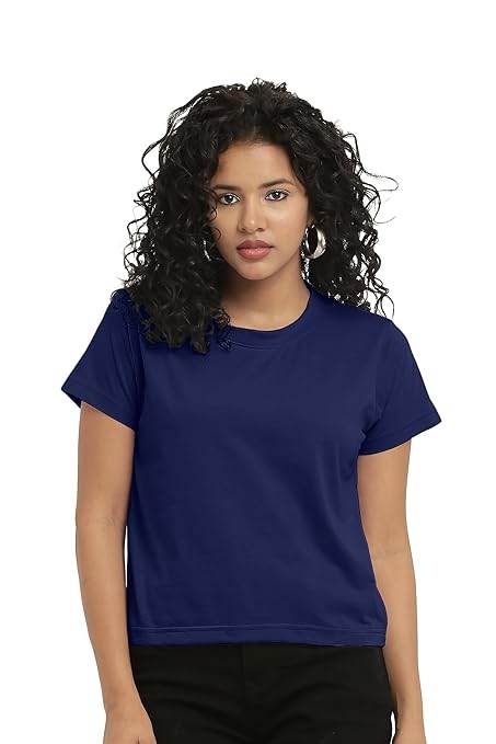 Women Stylish Plain Navy Blue Crop Top - MYLUXURY LANE ENTERPRISE