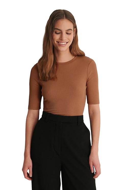 Women Round Neck Solid Coffee Brown Top - MYLUXURY LANE ENTERPRISE