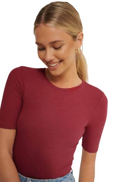 Women Round Neck Solid Maroon Top - MYLUXURY LANE ENTERPRISE