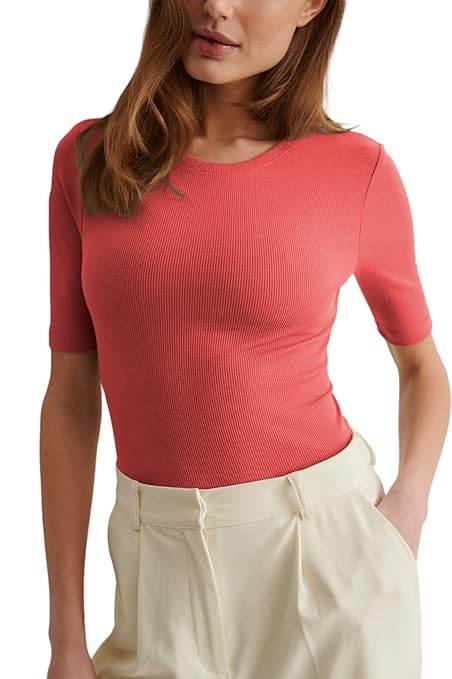 Women Round Neck Solid Pink Top - MYLUXURY LANE ENTERPRISE