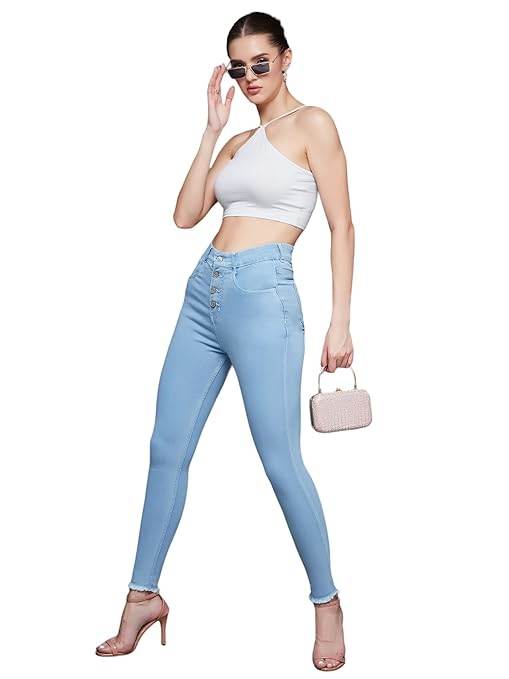 Women Skinny Regular Ice Blue Jeans - MYLUXURY LANE ENTERPRISE