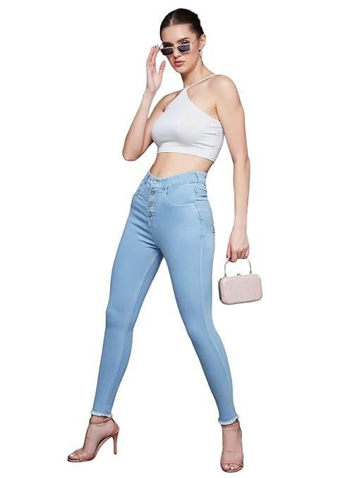 Women Skinny Regular Ice Blue Jeans - MYLUXURY LANE ENTERPRISE
