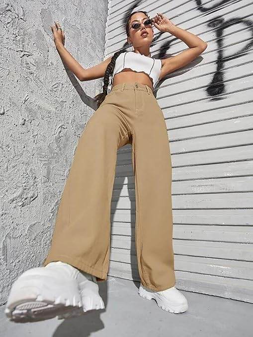 Womens High Rise Wide Beige Jeans - MYLUXURY LANE ENTERPRISE