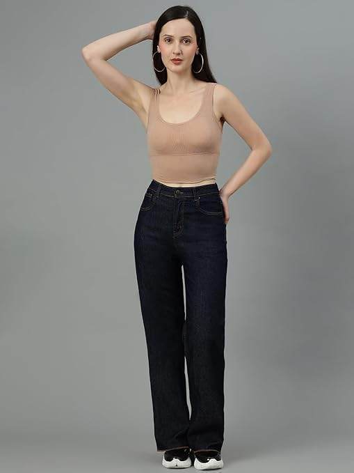 Womens High Rise Wide Dark Blue Jeans - MYLUXURY LANE ENTERPRISE