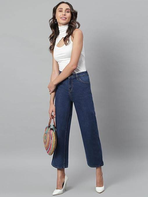Womens High Rise Wide Space Blue Jeans - MYLUXURY LANE ENTERPRISE